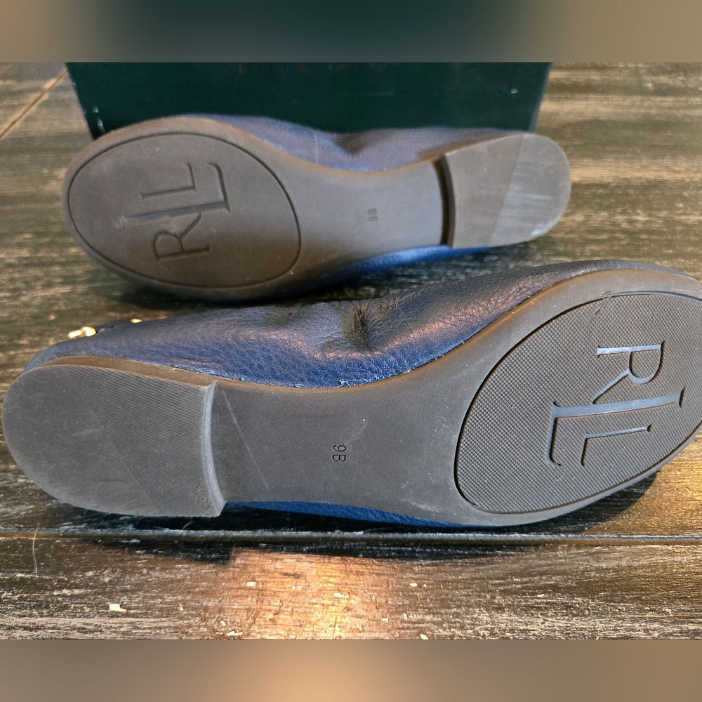 Lauren Ralph Women's Navy Blue Slip-on Leather Ballet Flats - Picture 4 of 5